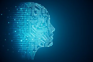 Intelligence artificielle. Contour d'une tête humaine avec un circuit imprimé à l'intérieur.
