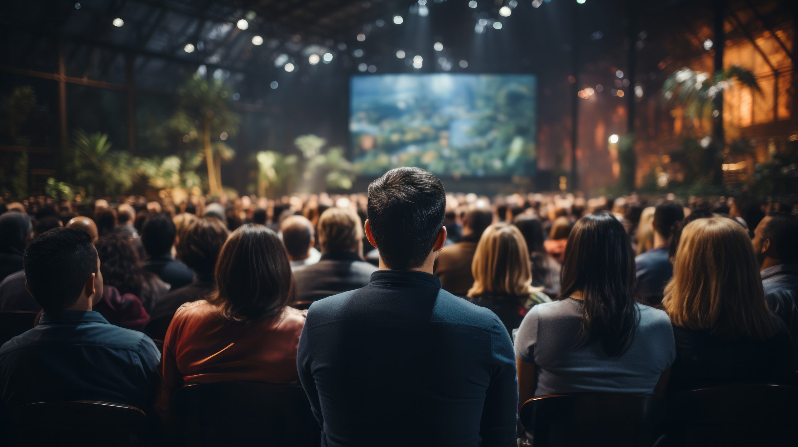 A lot of people attending a big event conference.