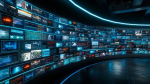 large screen with many different images on it