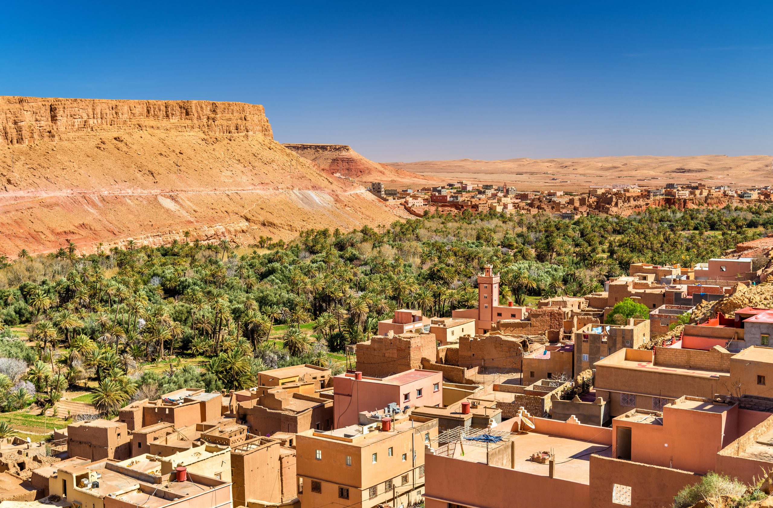 Panorama of Tinghir city in Morocco. Tinghir is an oasis on the Todgha River