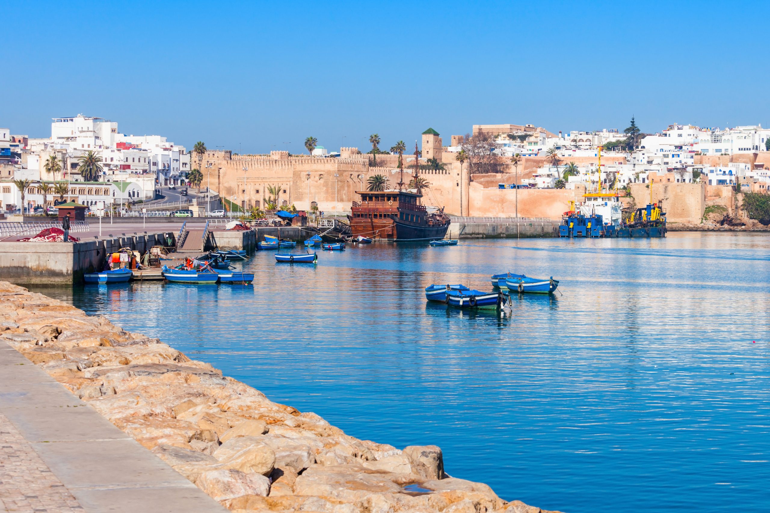 River Bou Regreg seafront and Kasbah in medina of Rabat, Morocco. Rabat is the capital of Morocco. Rabat is located on the Atlantic Ocean at the mouth of the river Bou Regreg.