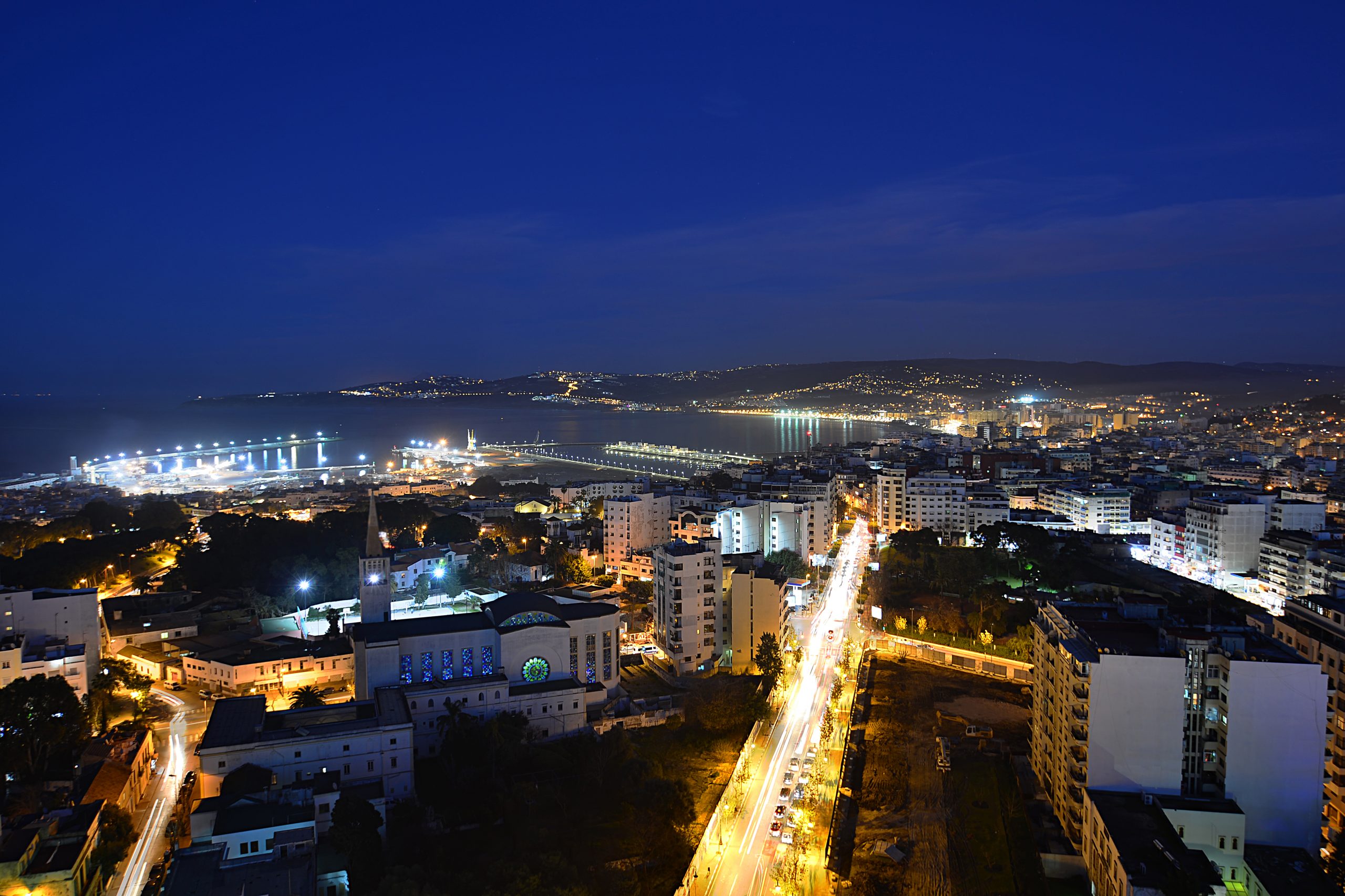 Tangier city center in Morocco. Tangier is a major city in northern Morocco. Tangier located on the North African coast at the western entrance to the Strait of Gibraltar