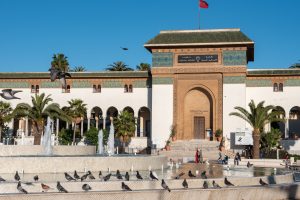 Moorish Art Deco courtyard at the square Mohammed V in Casablanca, Morocco