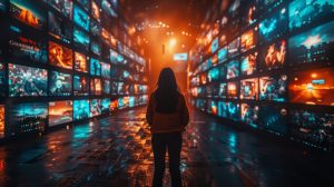 Concept de contenu numérique. Service de streaming vidéo sur les réseaux sociaux, IA générative.