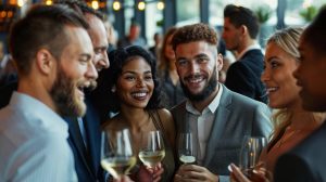 Groupe diversifié de professionnels lors d'un événement de réseautage