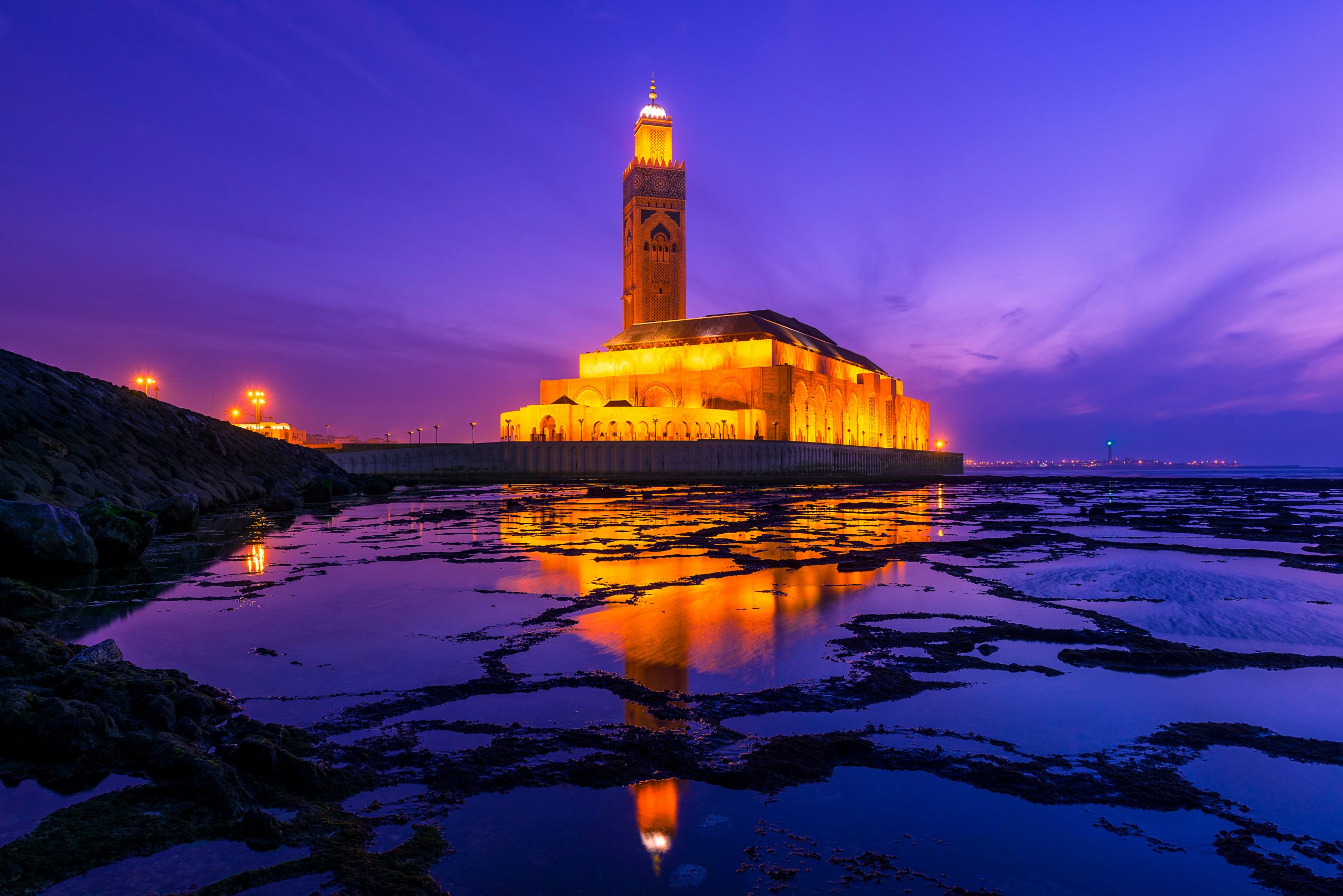 Hassan II Mosque during the sunset in Casablanca, Morocco